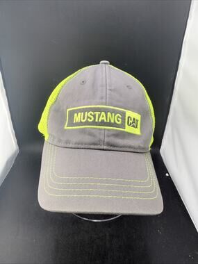 Mustang CAT Trucker Hat Gray Hi Vis Green Mesh Hook & Loop Adjustable Cap